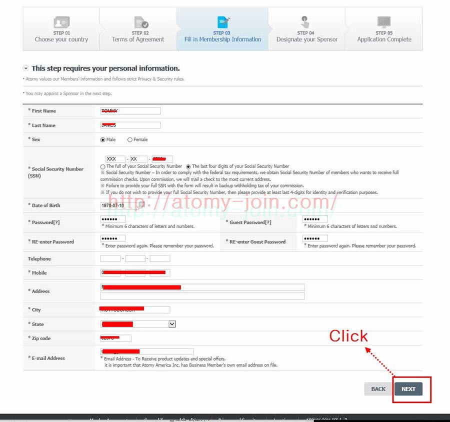 USA Atomy Fill Membership Information