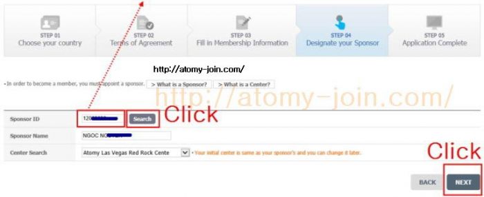 USA Register Atomy Member Select ID of a sponsor