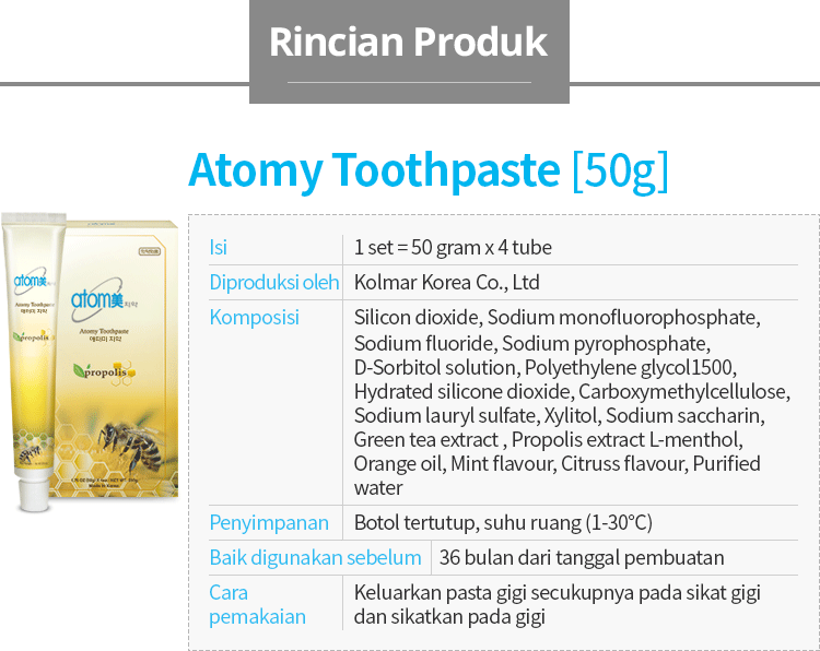 Atomy Toothpaste Pasta Gigi 50g Rincian Bahan