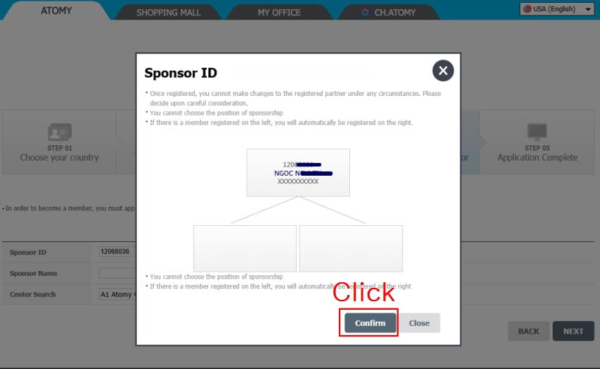 Confirm Sponsor ID Atomy