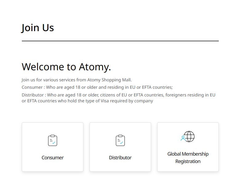 European EU 01 Atomy Registration Join Distributor Consumer Member