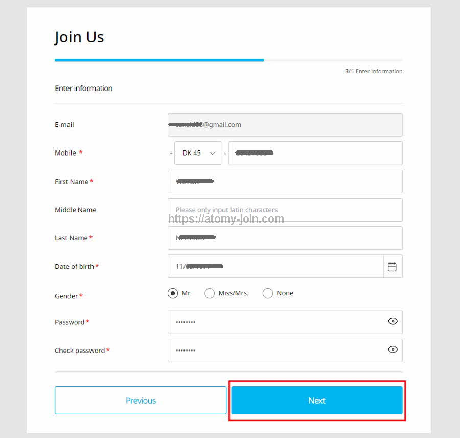 European EU 05 Atomy Register Personal Data