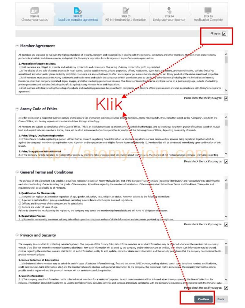 Malaysia Atomy member registration Term