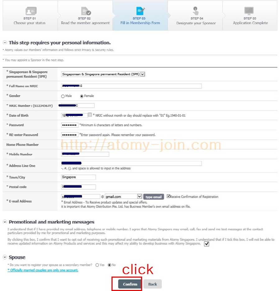 Atomy member registration Maklumat Peribadi