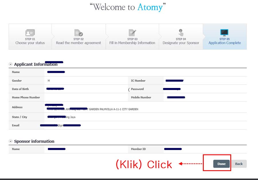 Atomy member registration complete