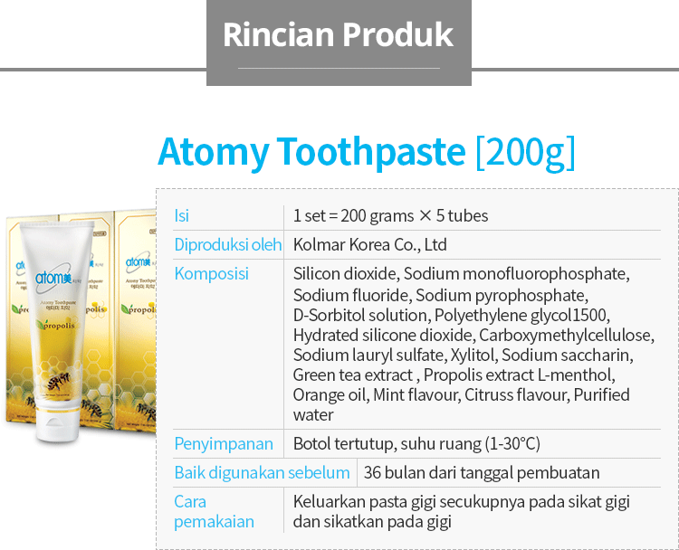 Toothpaste Atomy Pasta Gigi 200gr spesifikasi halal