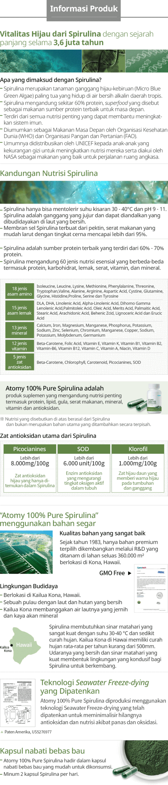 atomy 100 pure spirulina detail produk