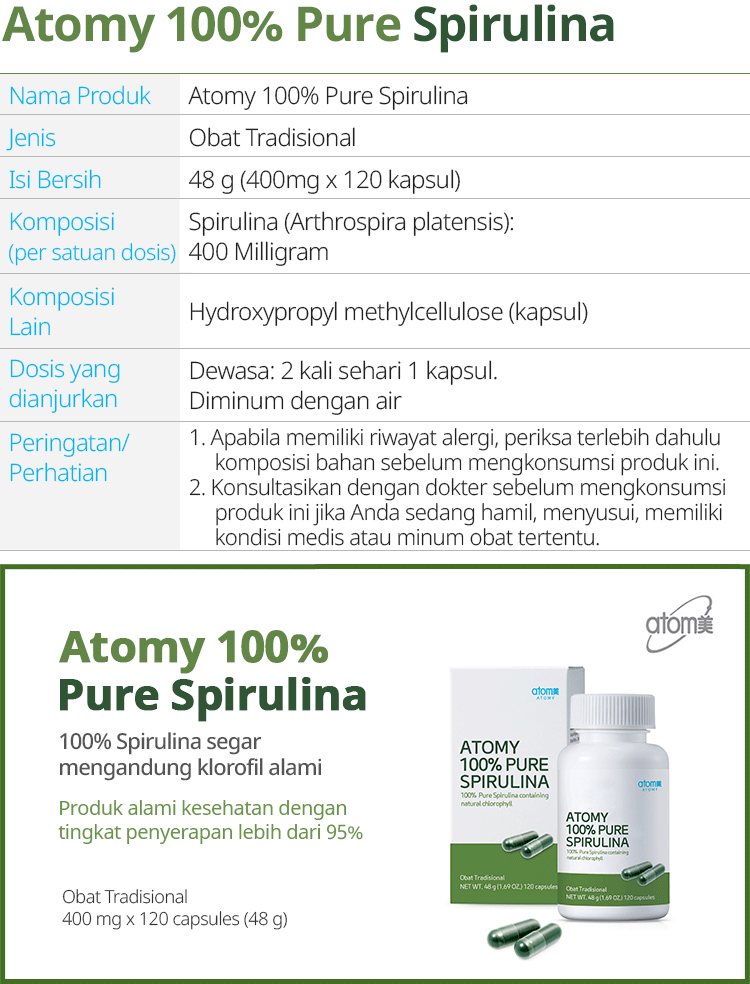 atomy 100 pure spirulina informasi produk