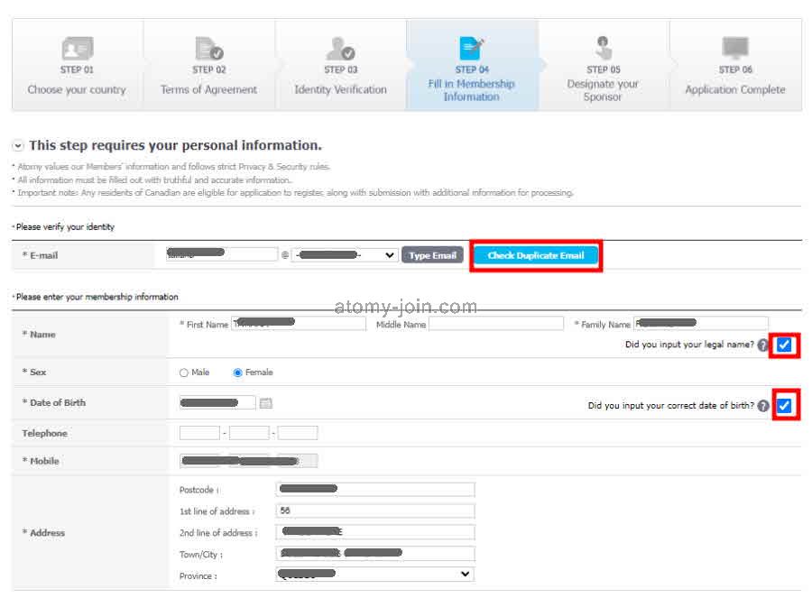 canadian 06 Atomy Registration Entry Data