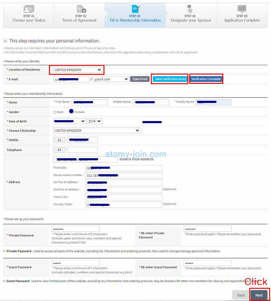 England 05 Atomy UK Register Fill Data