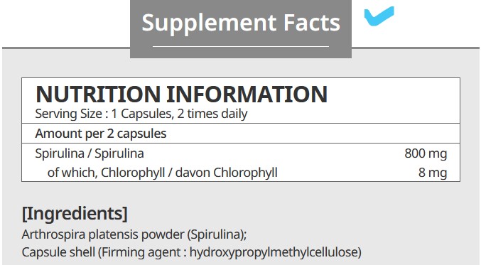 Atomy Spirulina Nutrition Fact Ingridients