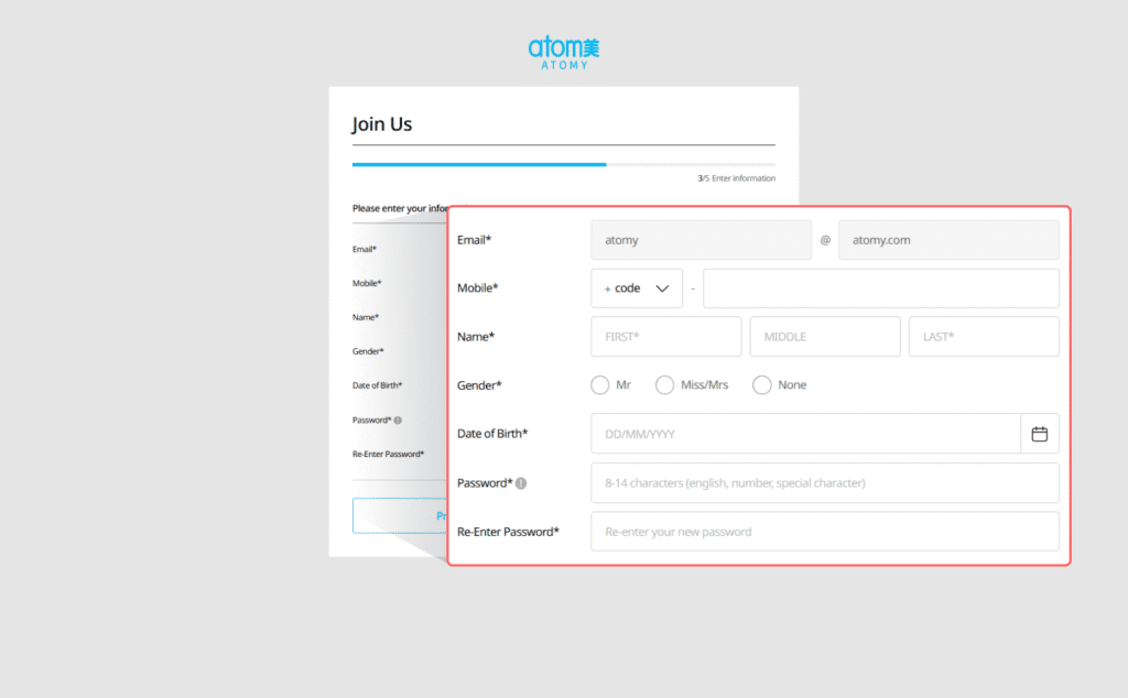 4. Enter member information Atomy Membership